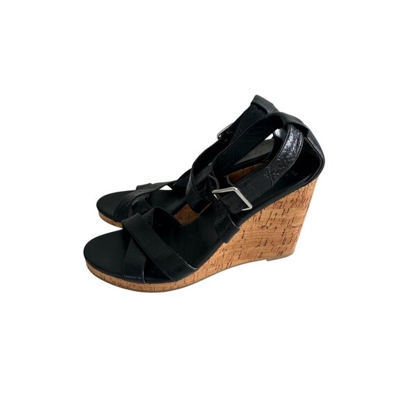COLE HAAN Black Leather Cork Wedges Size 11 - Picture 4 of 12